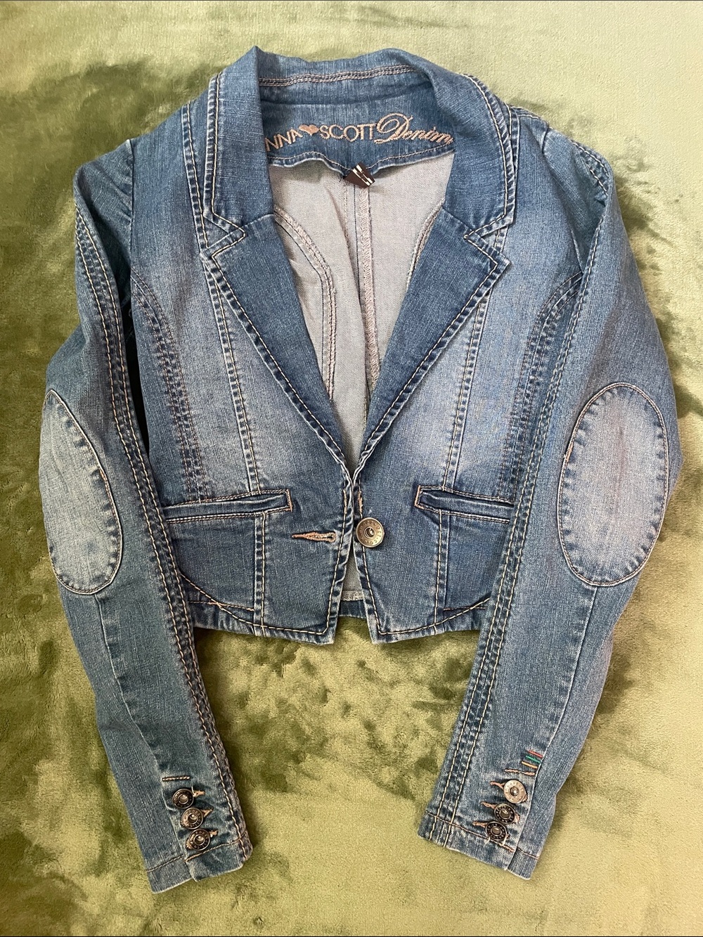 Anna Scott Faded Blue Cropped Denim Blazer Size XS